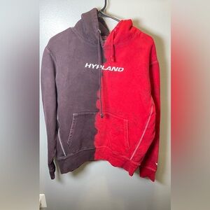 Hypland Half Tie Dye Red Maroon Brown Hoodie Long Sleeve‎ Size Medium